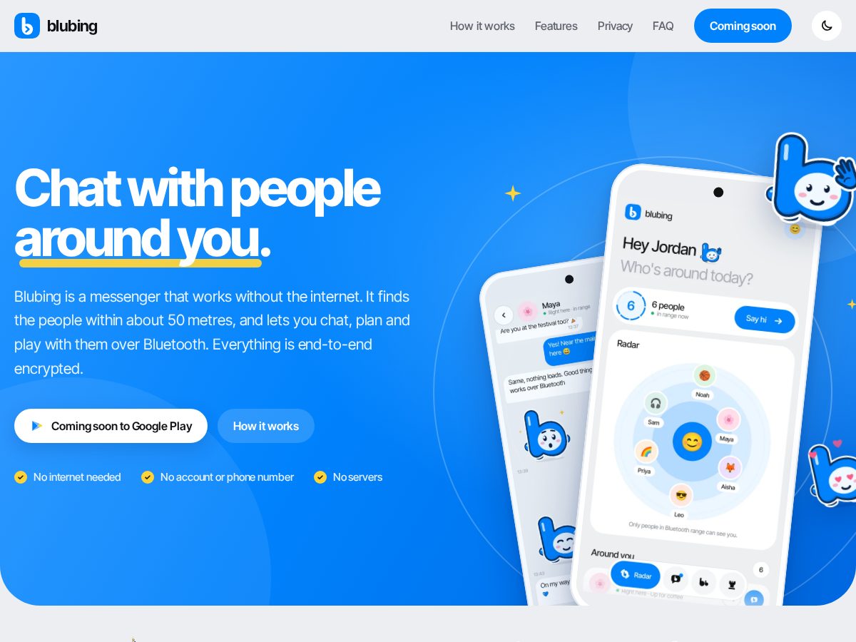Landing-page snapshot of blubing.com