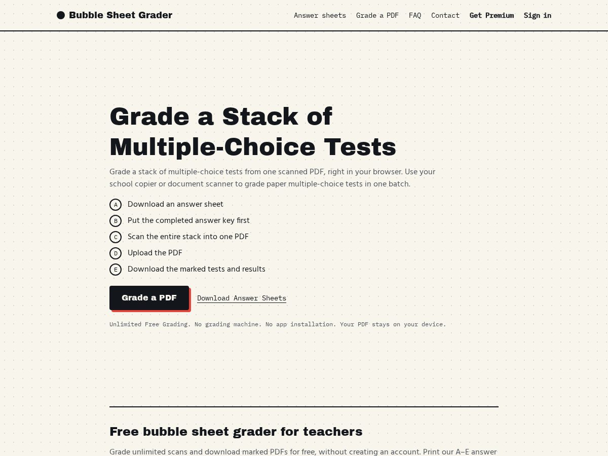 Landing-page snapshot of bsgrader.com