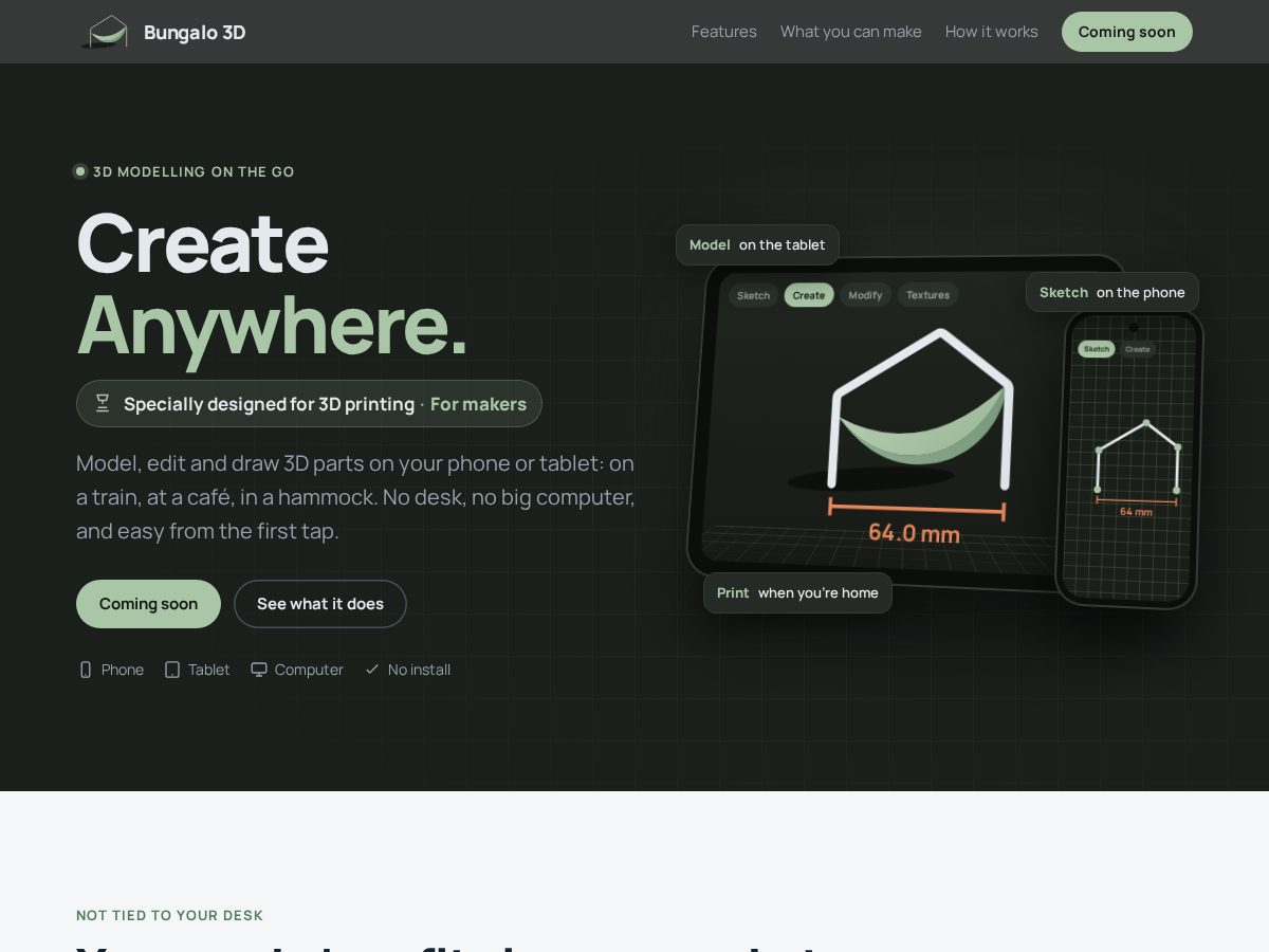 Landing-page snapshot of bungalo3d.com