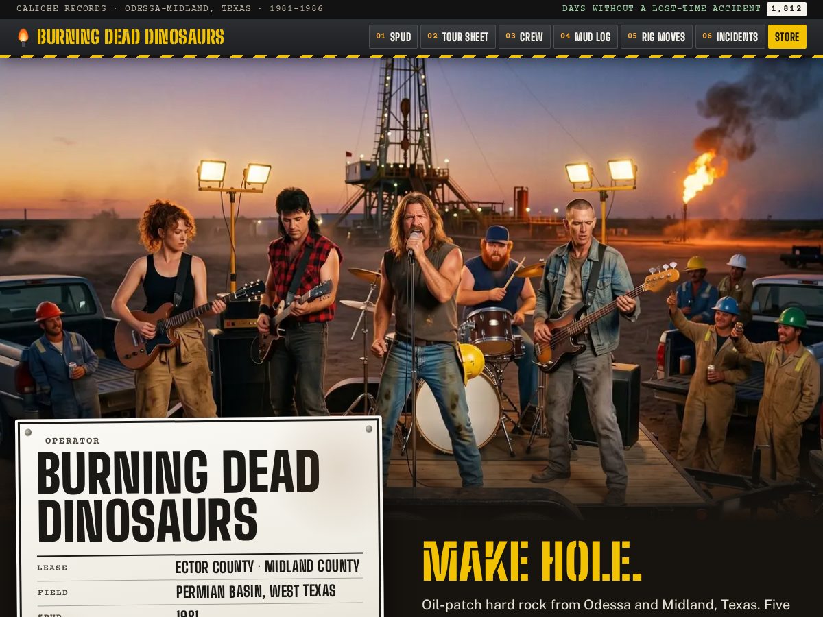 Landing-page snapshot of burningdeaddinosaurs.com