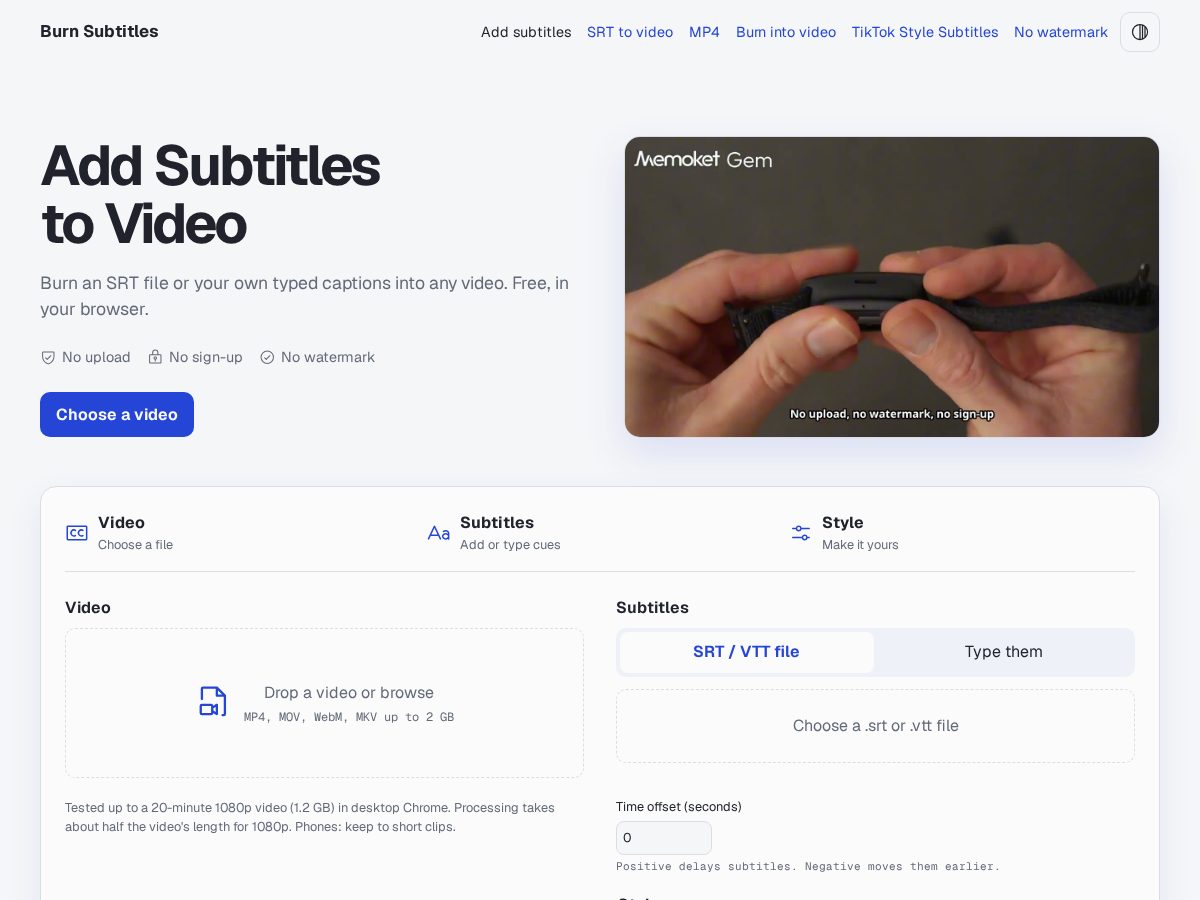 Landing-page snapshot of burnsubtitles.com