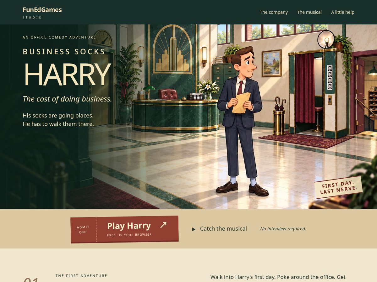 Landing-page snapshot of businesssocksharry.com
