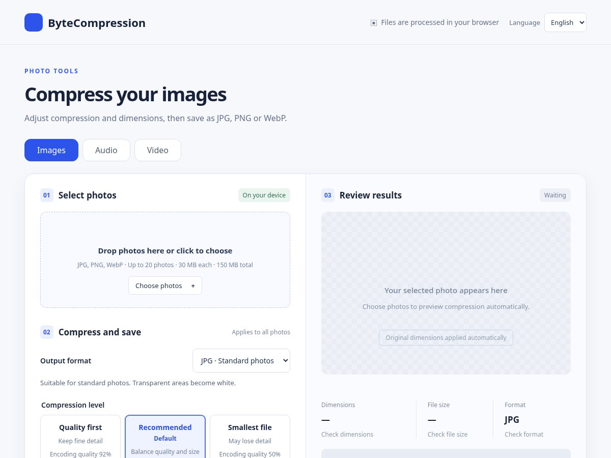 Landing-page snapshot of bytecompression.com