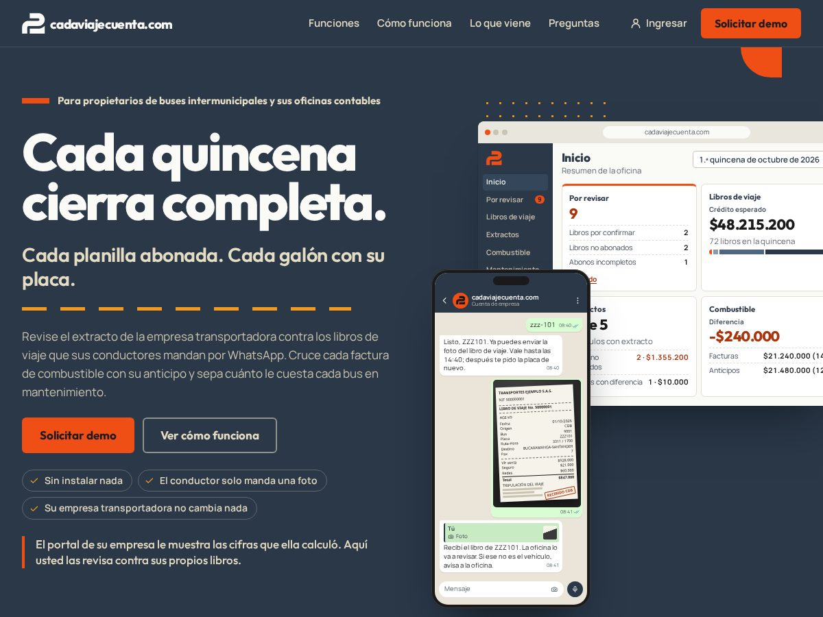 Landing-page snapshot of cadaviajecuenta.com