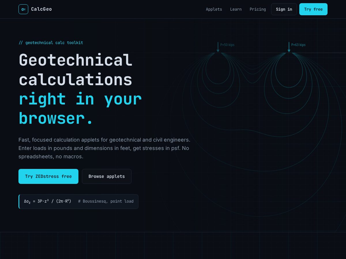 Landing-page snapshot of calcgeo.com