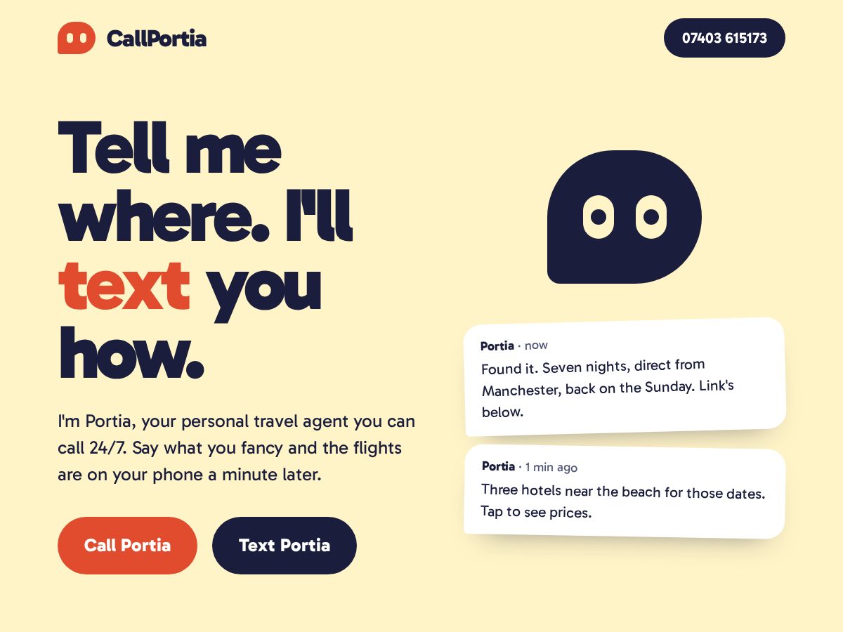 Landing-page snapshot of callportia.com