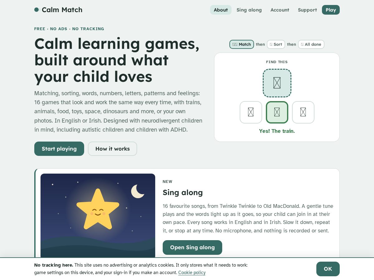 Landing-page snapshot of calmmatch.com