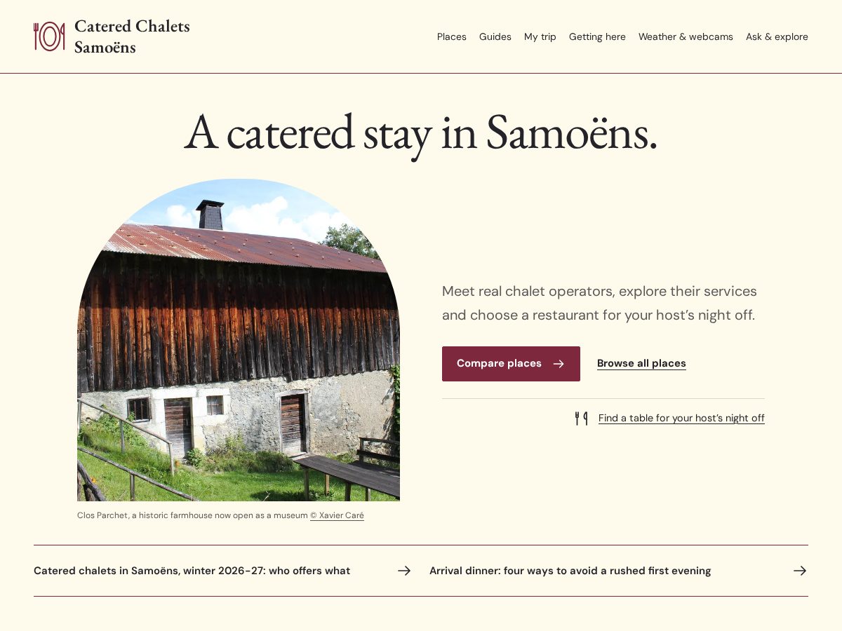 Landing-page snapshot of cateredchaletsamoens.com