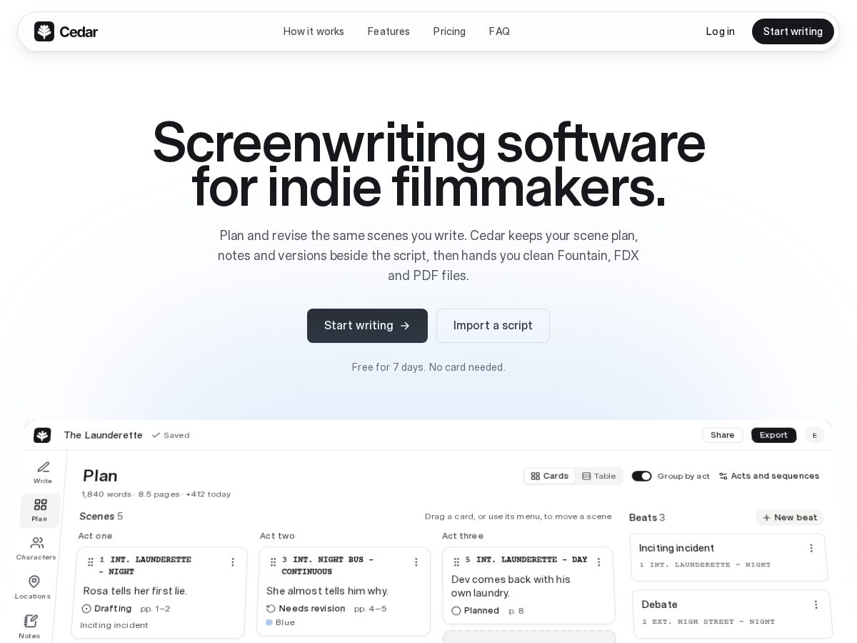 Landing-page snapshot of cedarwriter.com