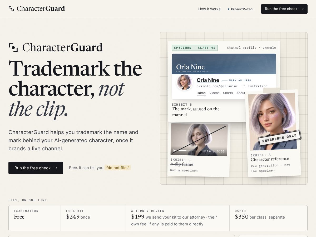 Landing-page snapshot of characterguard.com