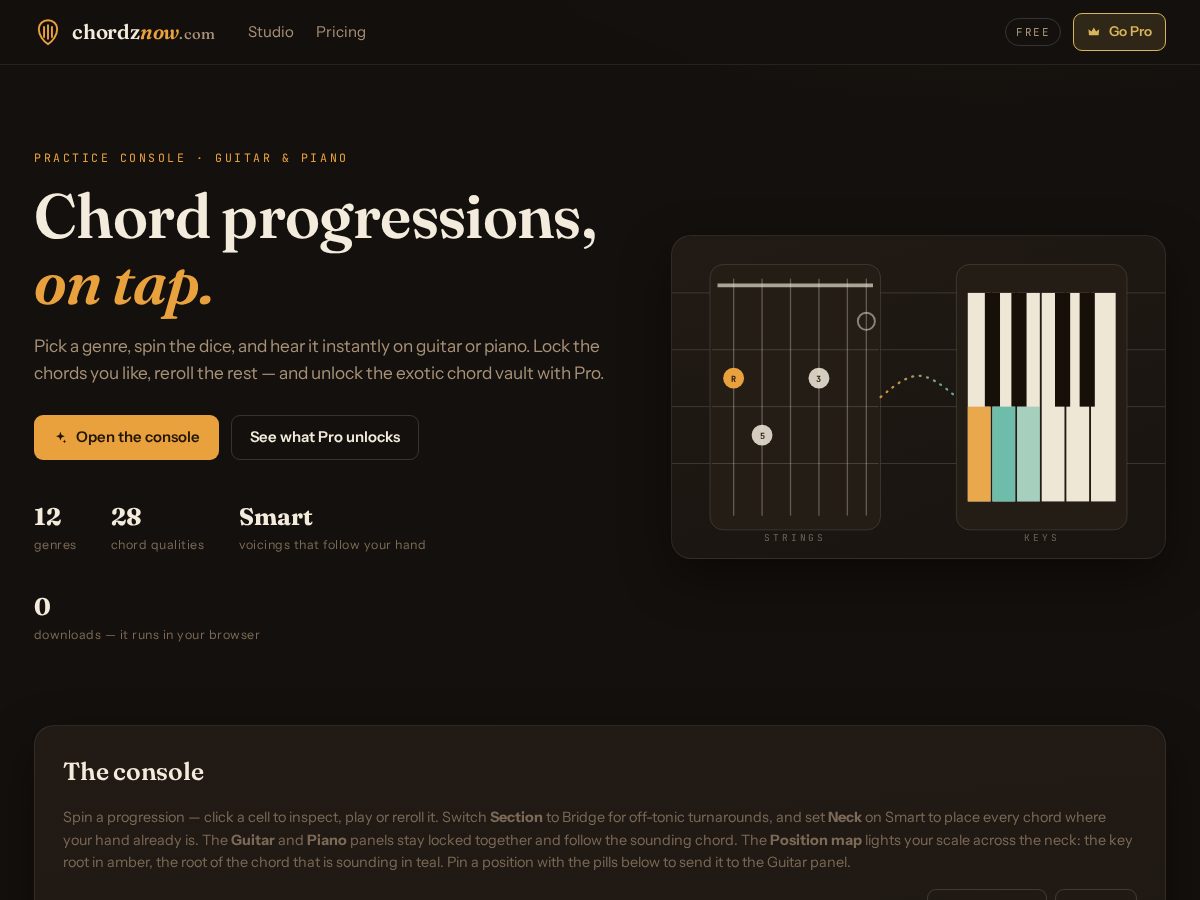 Landing-page snapshot of chordznow.com