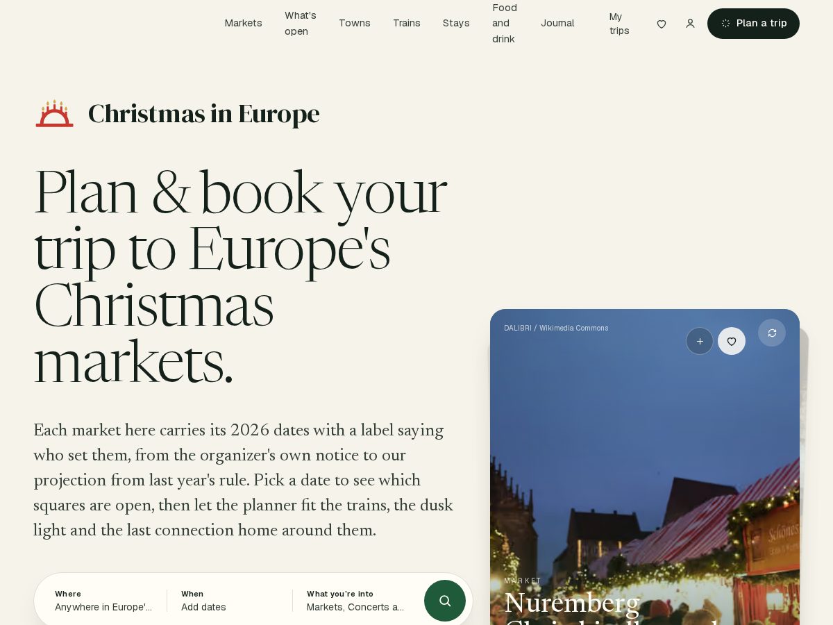Landing-page snapshot of christmasineurope.com