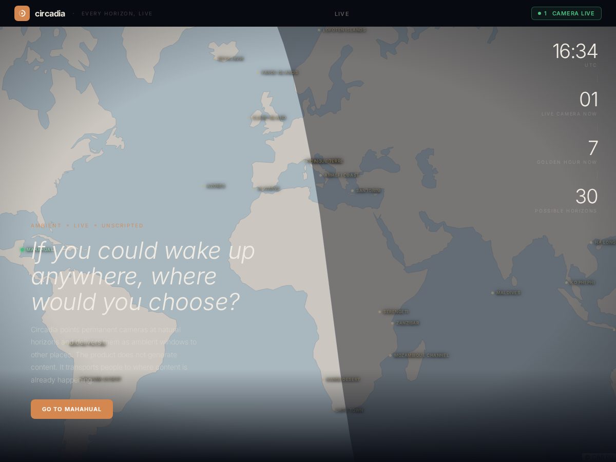 Landing-page snapshot of circadia.earth