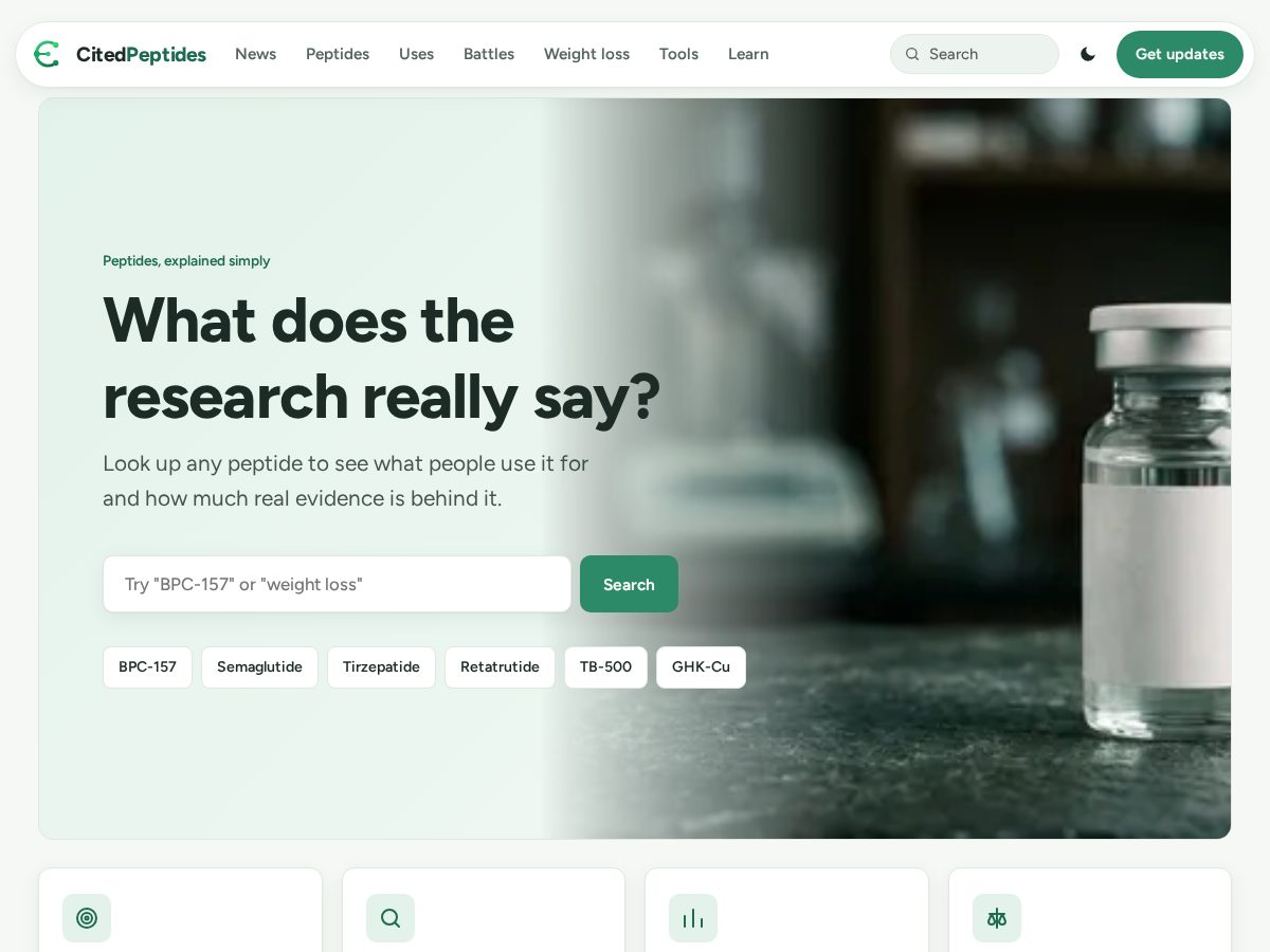 Landing-page snapshot of citedpeptides.com