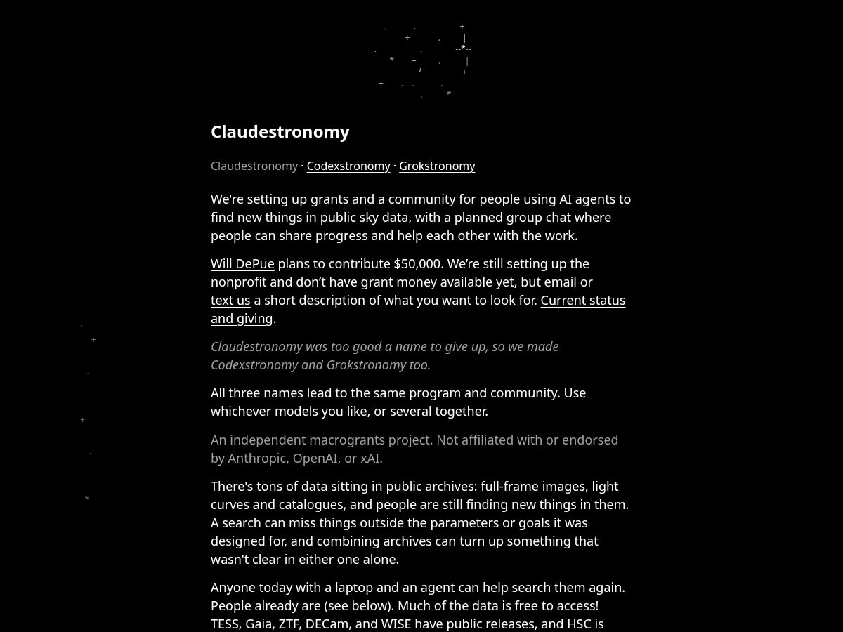 Landing-page snapshot of claudestronomy.com