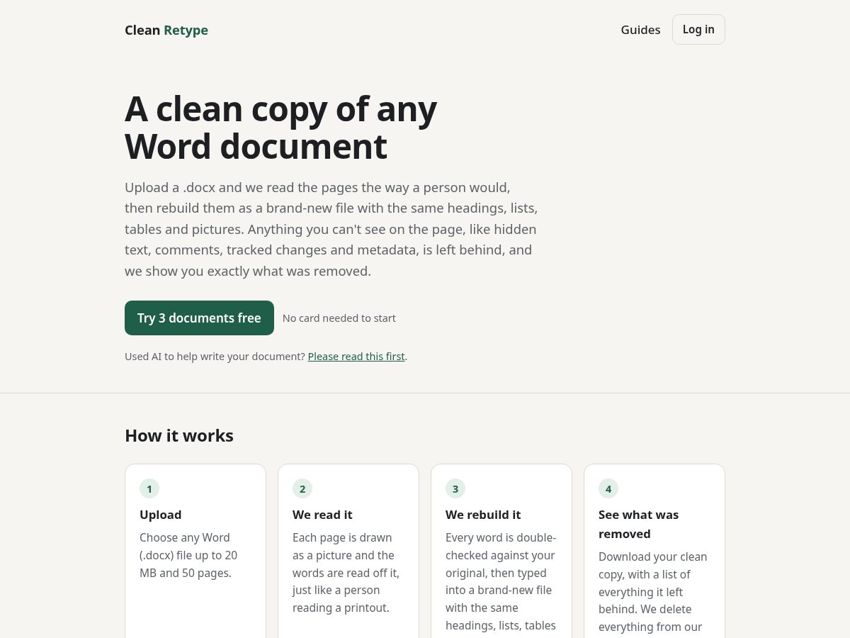 Landing-page snapshot of cleanretype.com