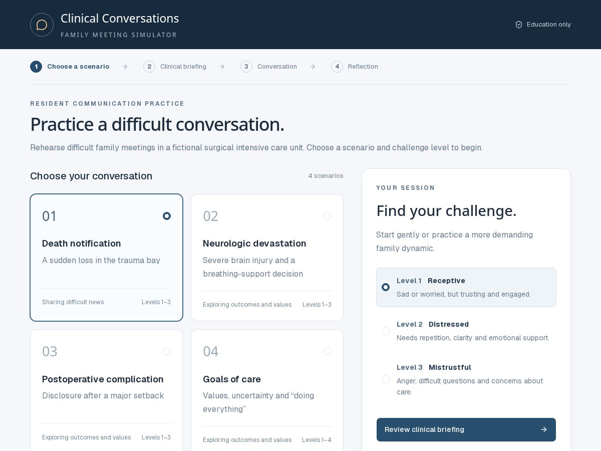 Landing-page snapshot of clinical-conversations.com