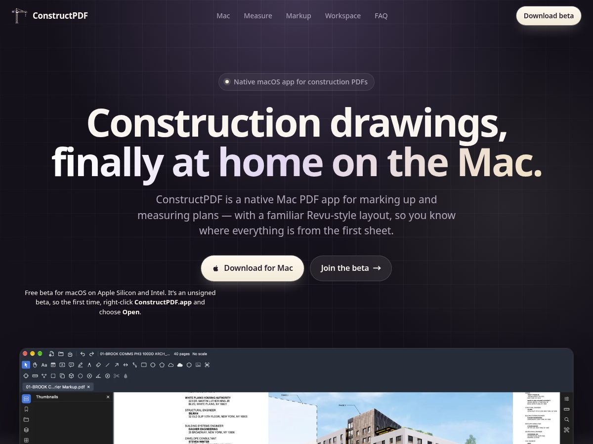Landing-page snapshot of constructpdf.com