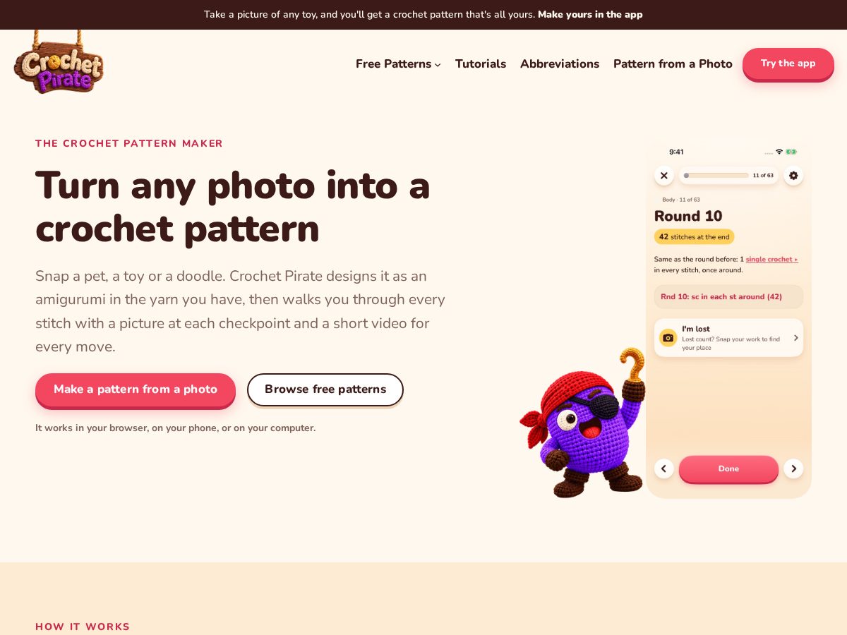 Landing-page snapshot of crochetpirate.com