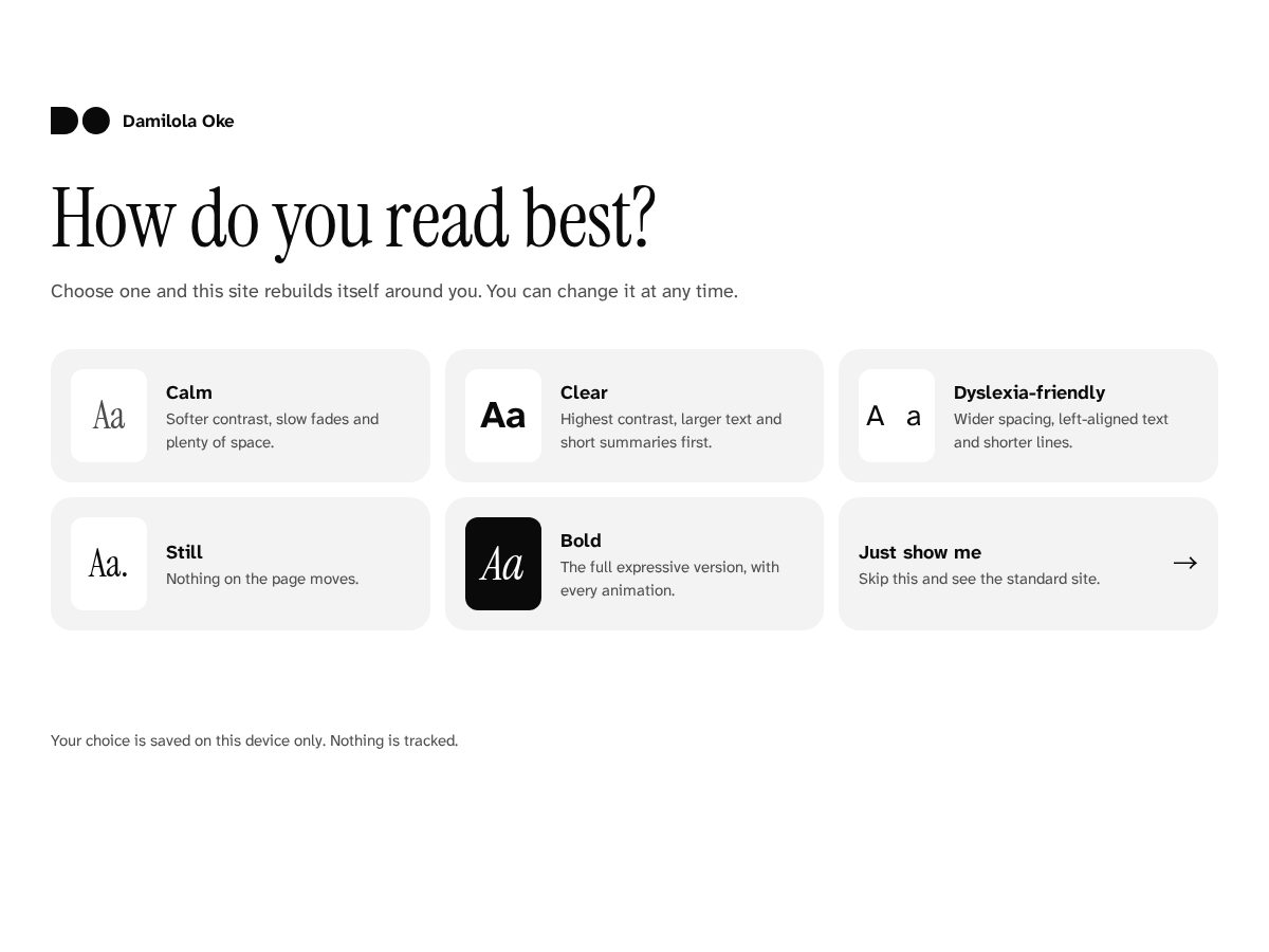 Landing-page snapshot of damilolaoke.com