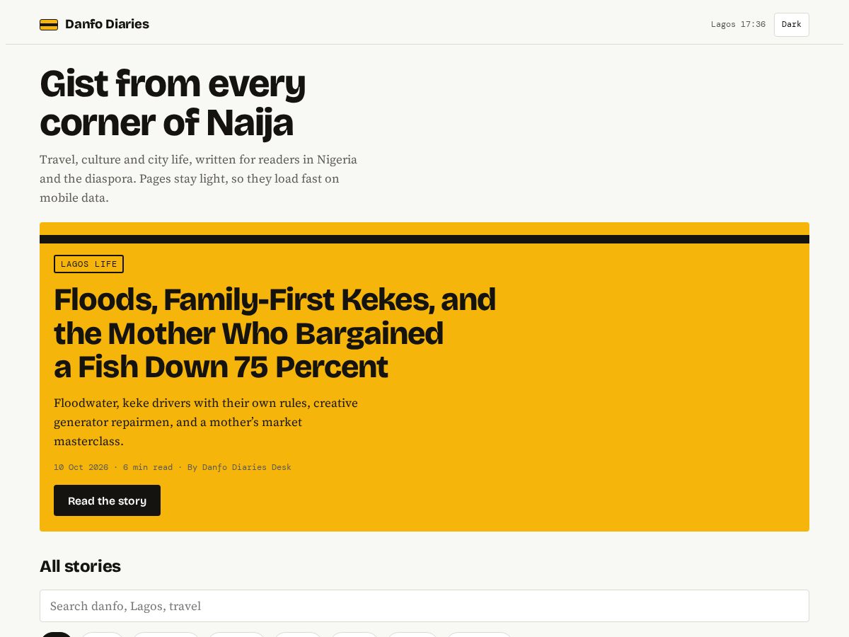 Landing-page snapshot of danfodiaries.com