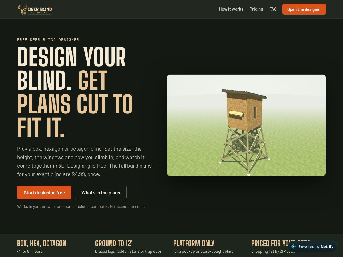 Landing-page snapshot of deerblindbuilder.com