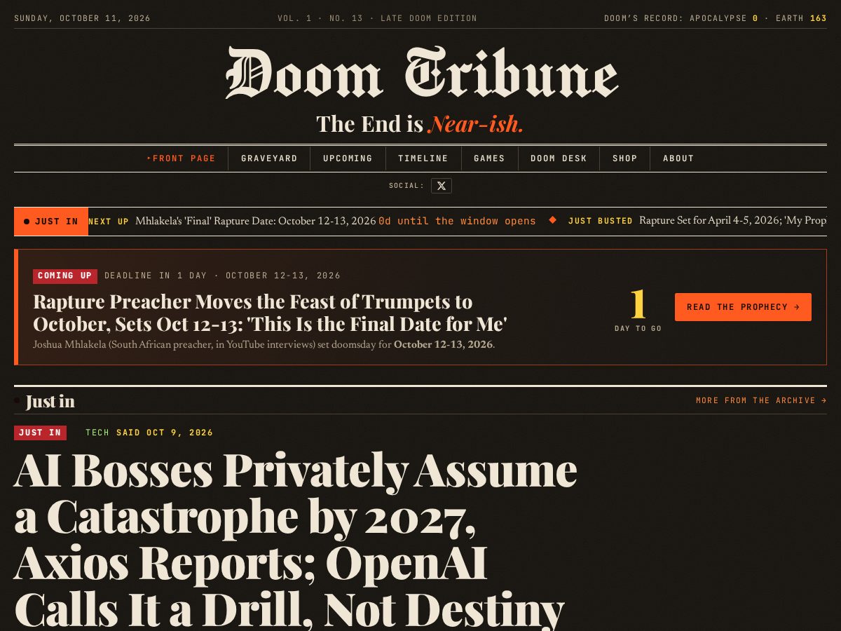 Landing-page snapshot of doomtribune.com