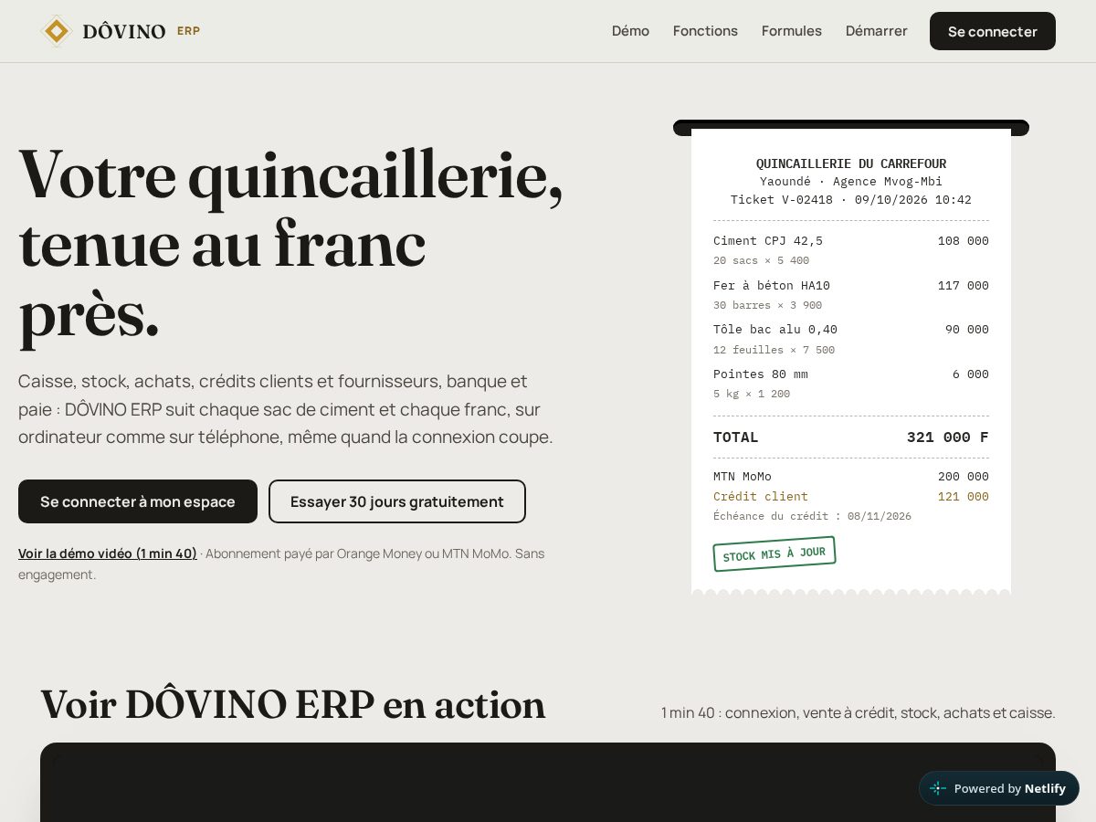 Landing-page snapshot of dovino-erp.com
