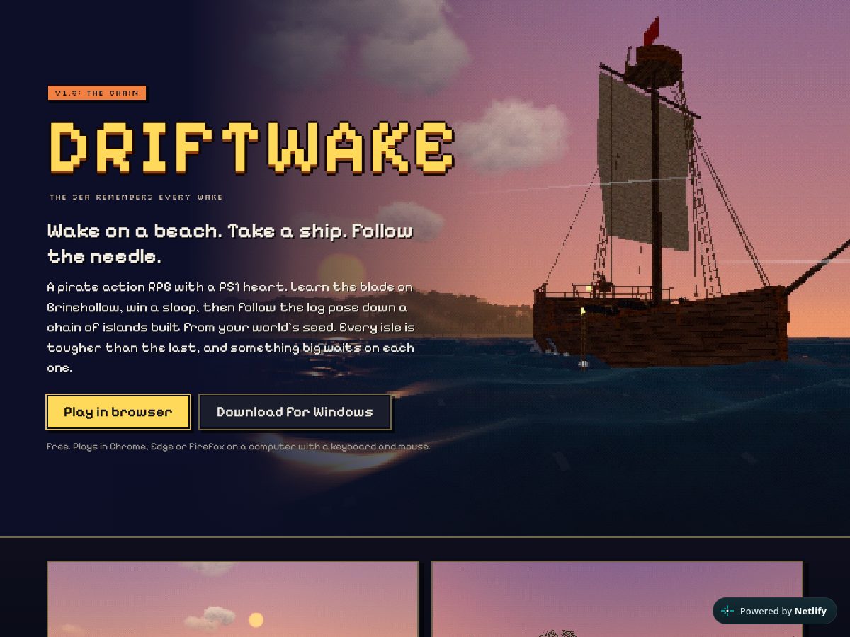 Landing-page snapshot of driftwake.fun