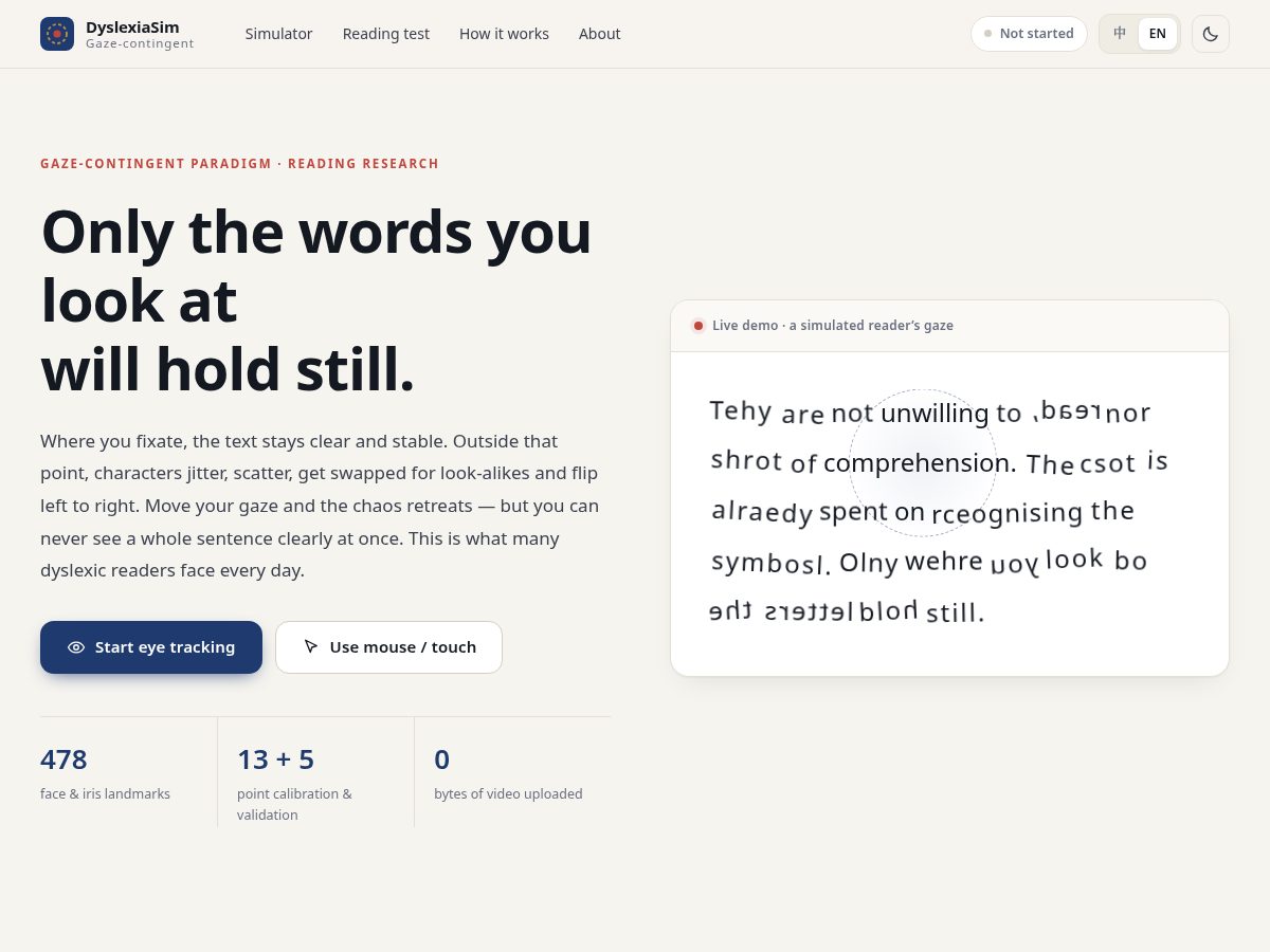 Landing-page snapshot of dyslexiasim.com