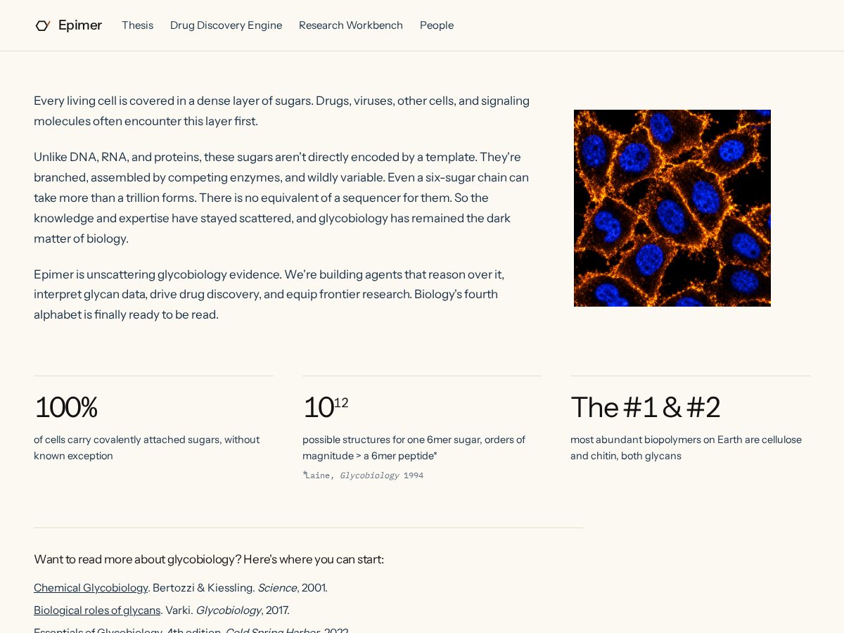 Landing-page snapshot of epimer.bio