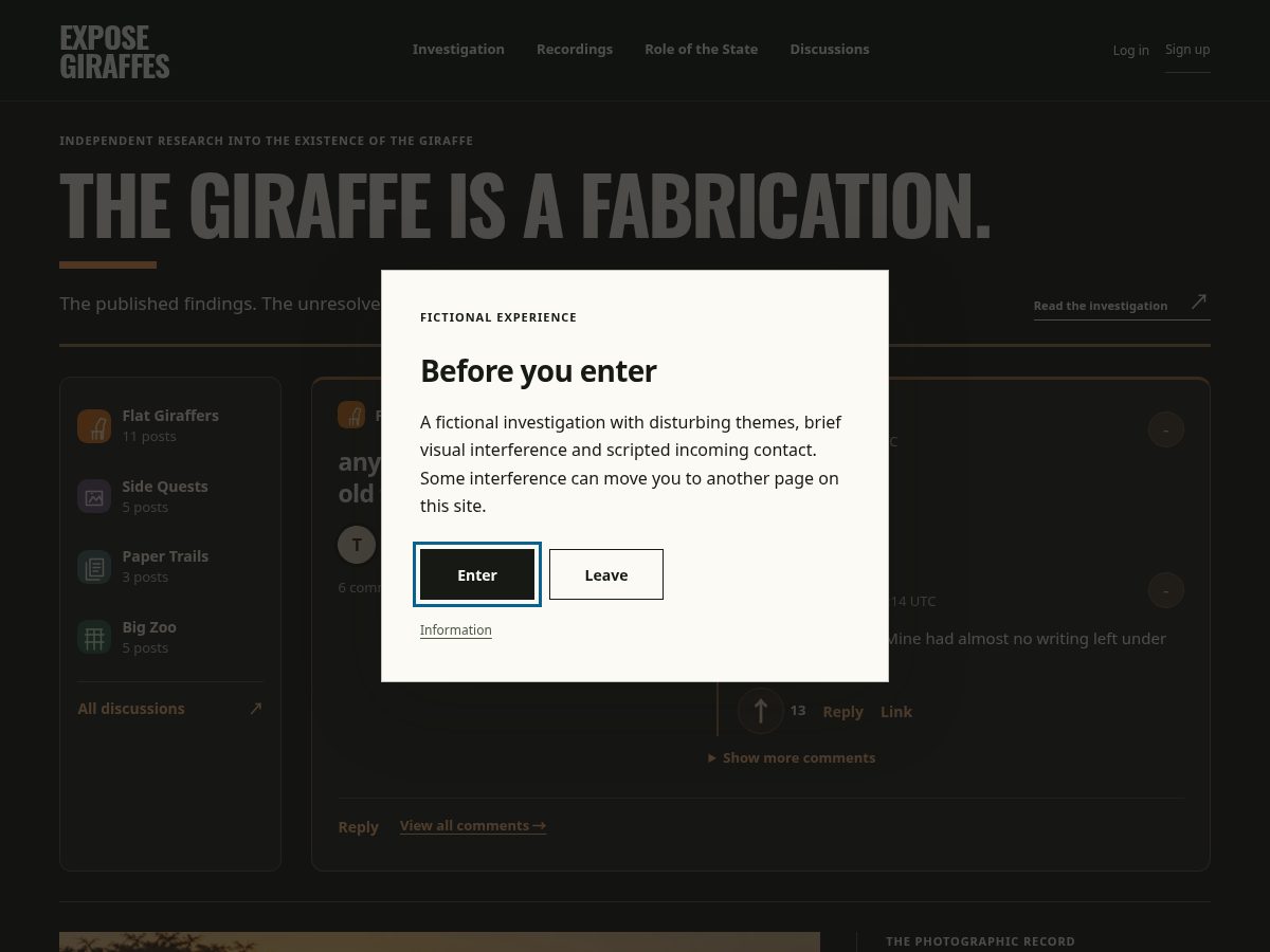 Landing-page snapshot of exposegiraffes.com