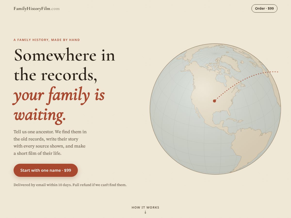 Landing-page snapshot of familyhistoryfilm.com