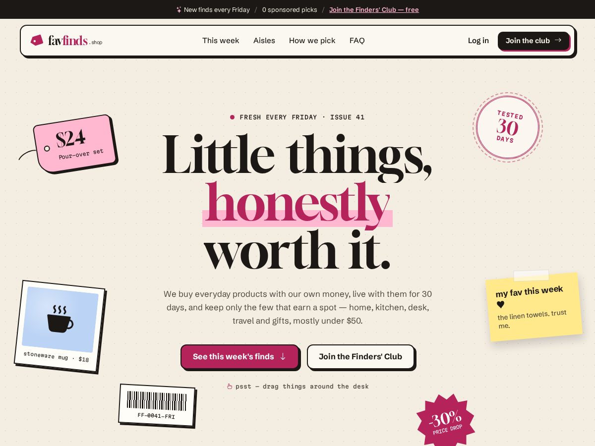Landing-page snapshot of favfinds.shop