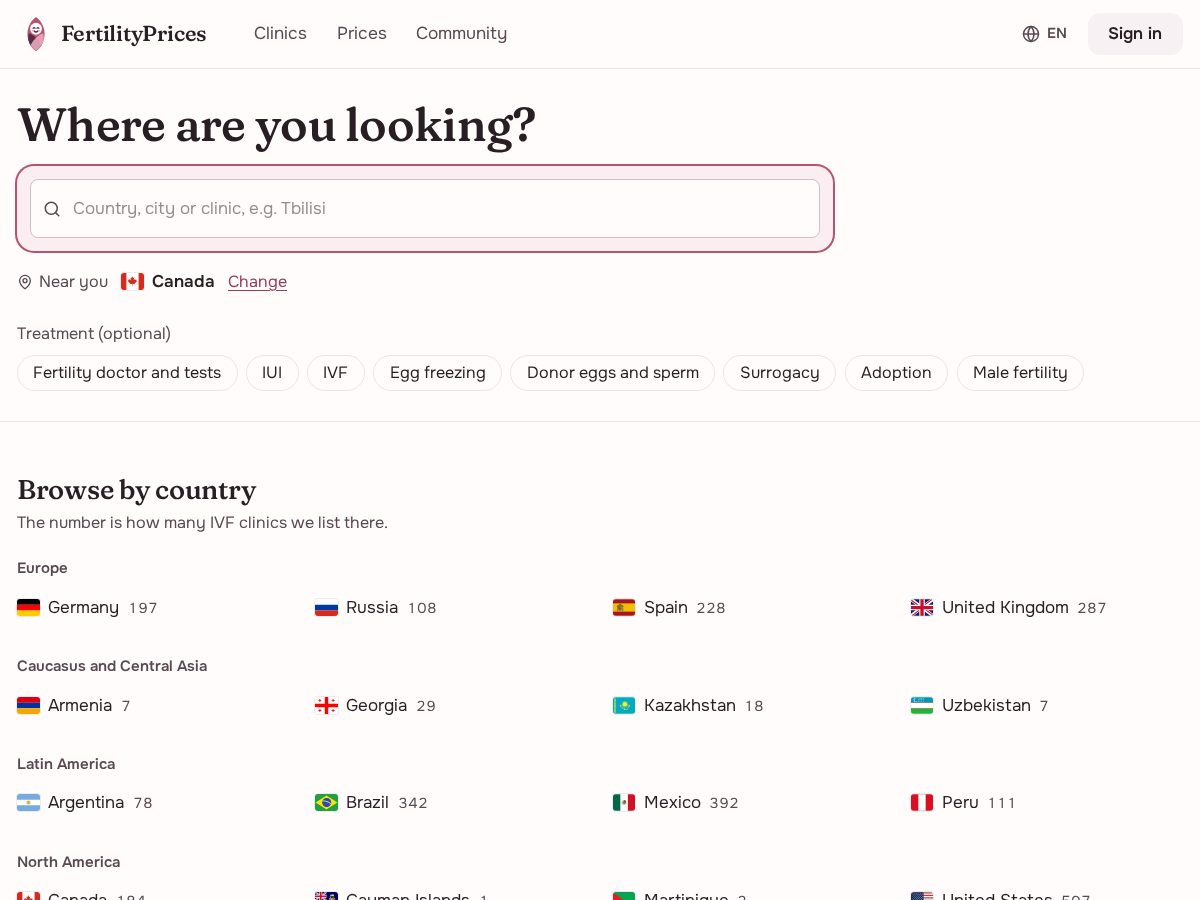Landing-page snapshot of fertilityprices.com