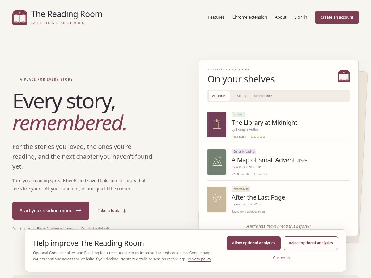 Landing-page snapshot of ffreadingroom.com