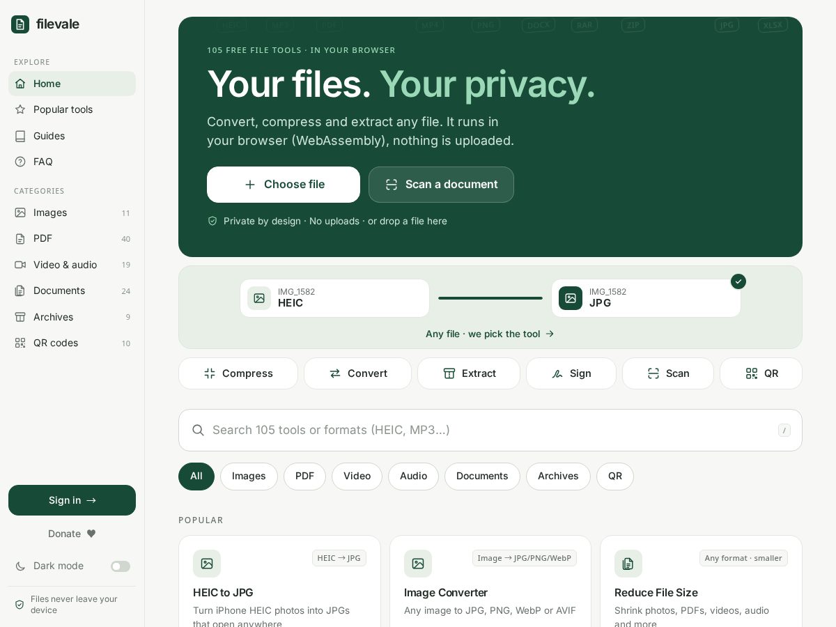 Landing-page snapshot of filevale.com