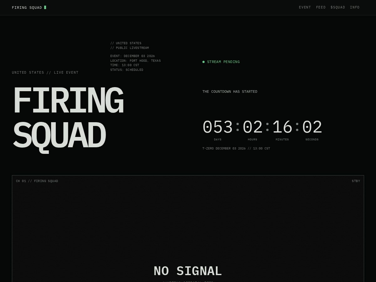 Landing-page snapshot of firingsquad.xyz