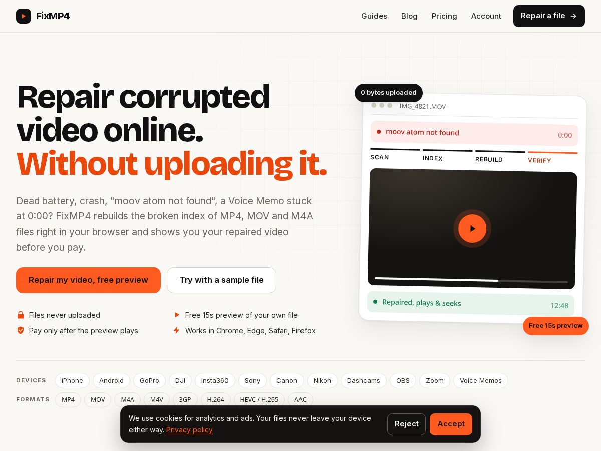 Landing-page snapshot of fixmp4.com