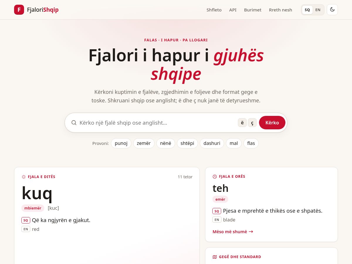Landing-page snapshot of fjalorishqip.org