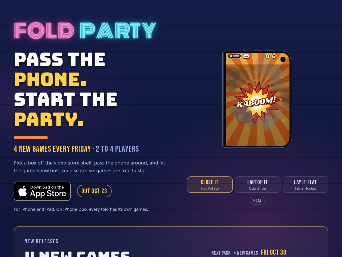 Landing-page snapshot of foldparty.com