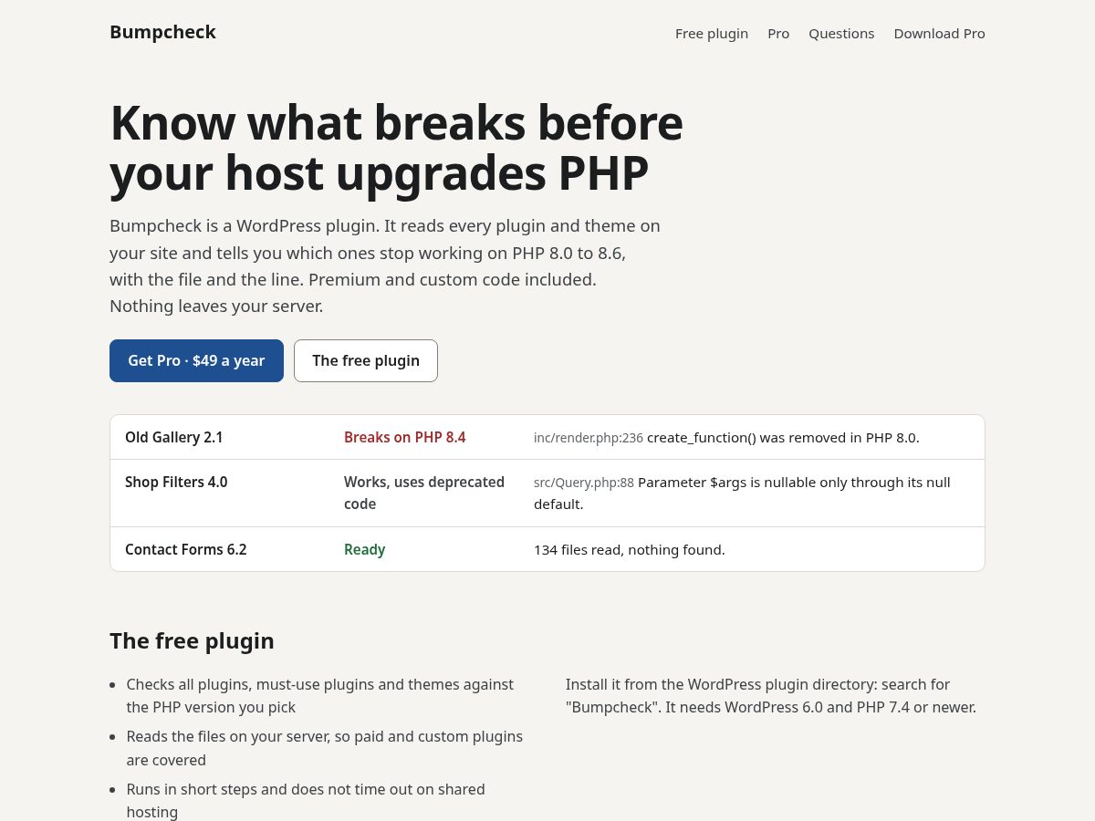 Landing-page snapshot of getbumpcheck.com