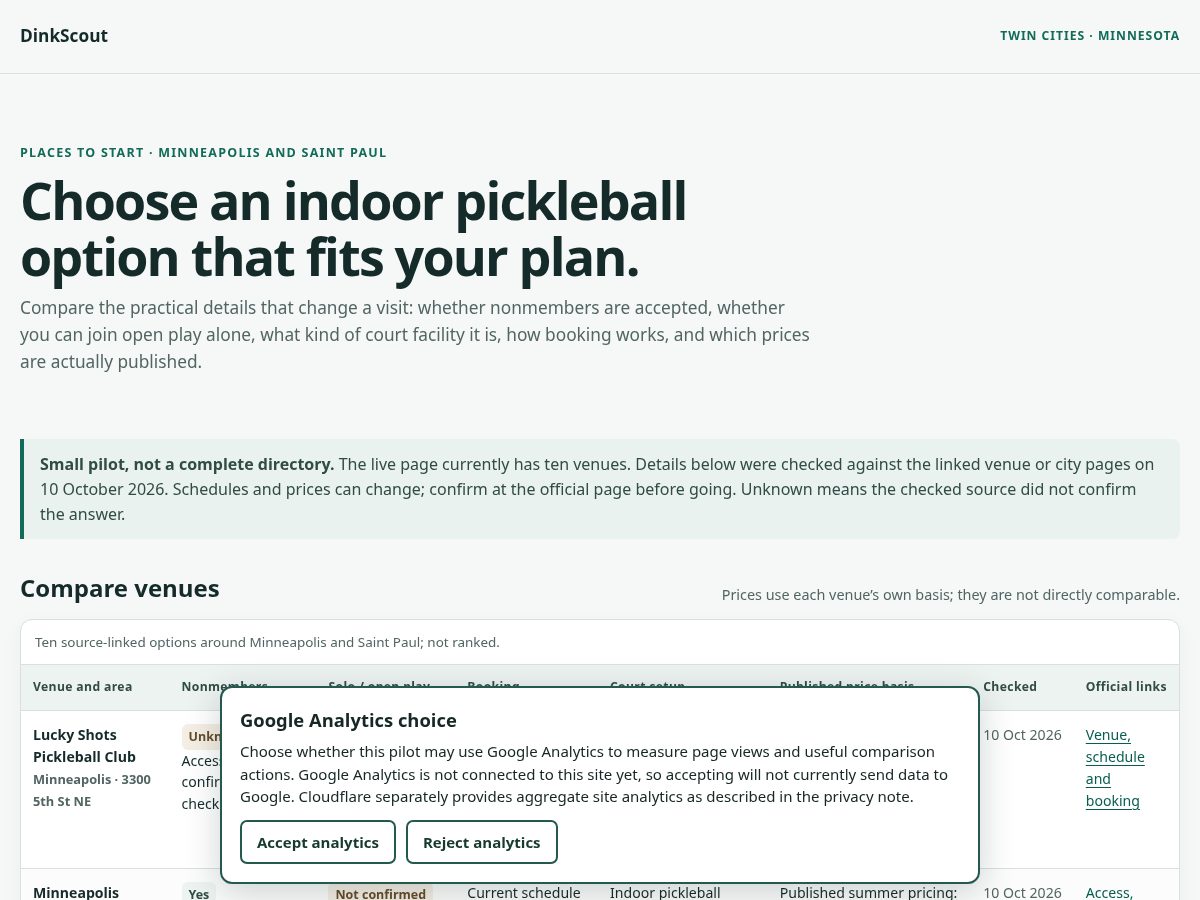 Landing-page snapshot of getdinkscout.com