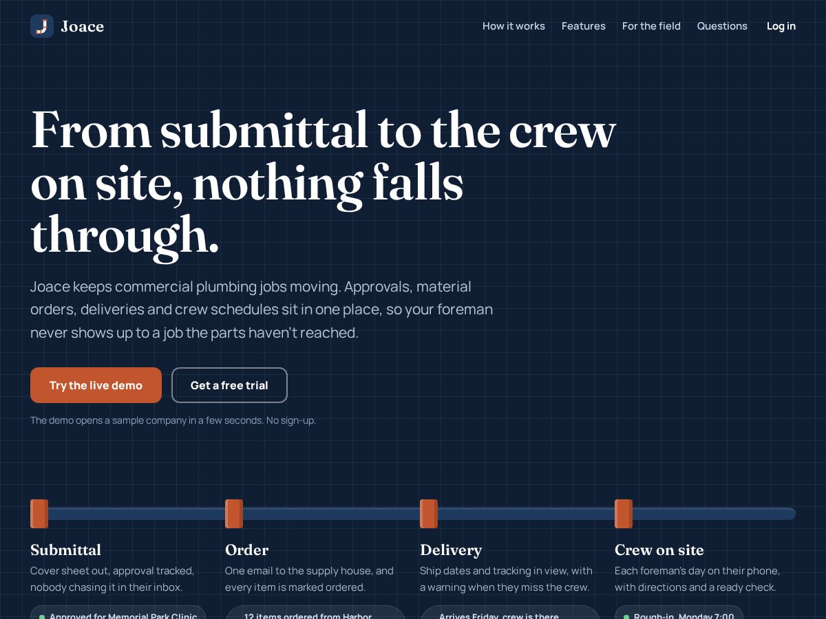 Landing-page snapshot of getjoace.com