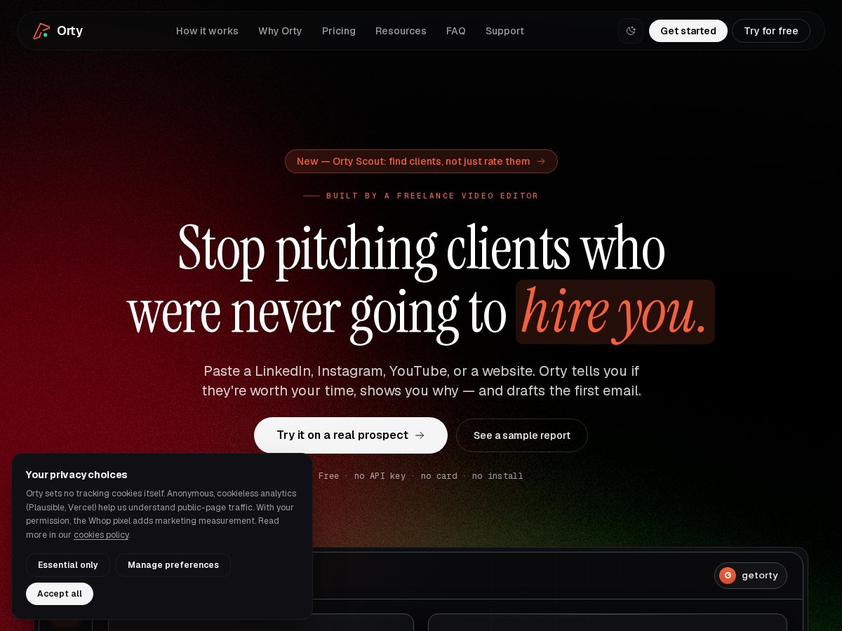 Landing-page snapshot of getorty.work