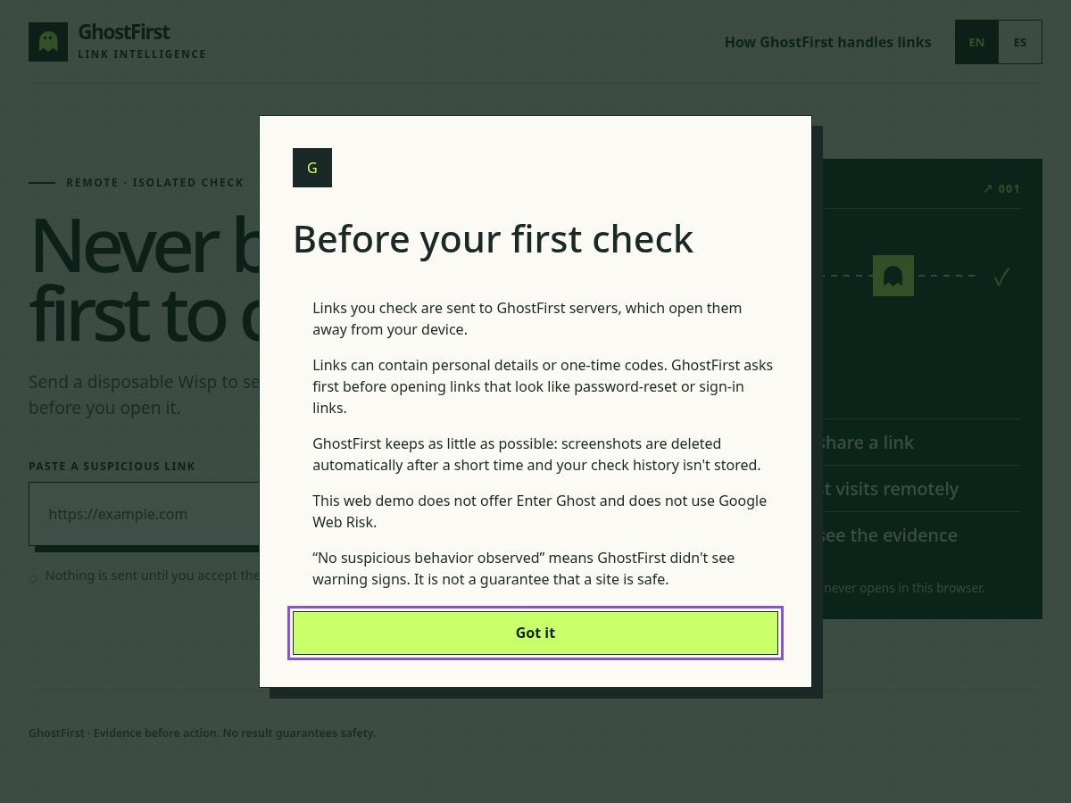 Landing-page snapshot of ghostfirst.com