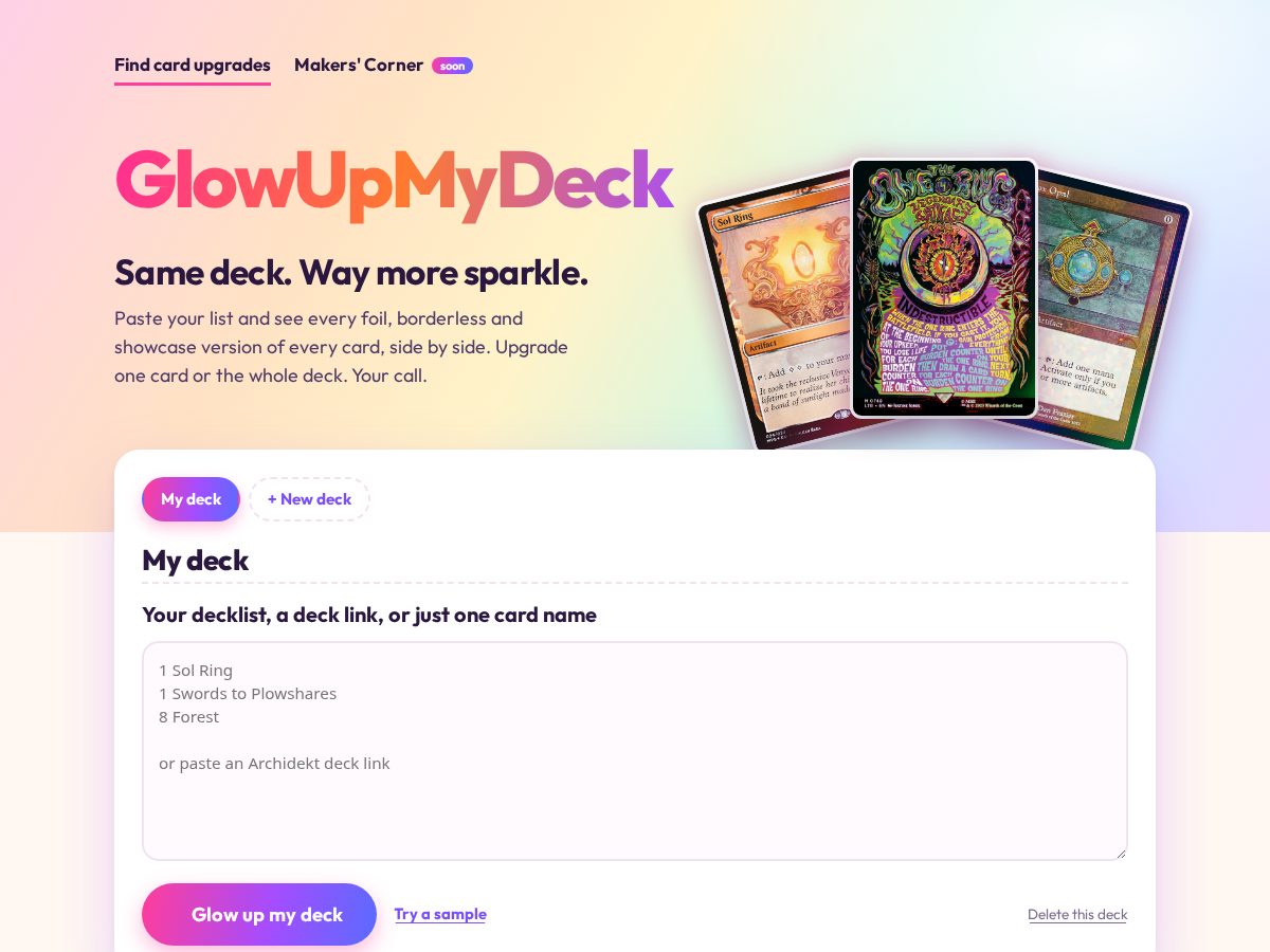 Landing-page snapshot of glowupmydeck.com