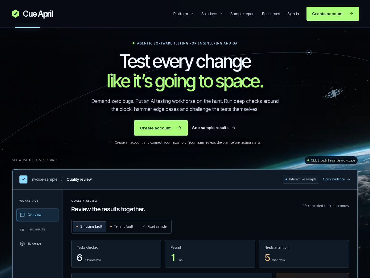 Landing-page snapshot of gocueapril.com