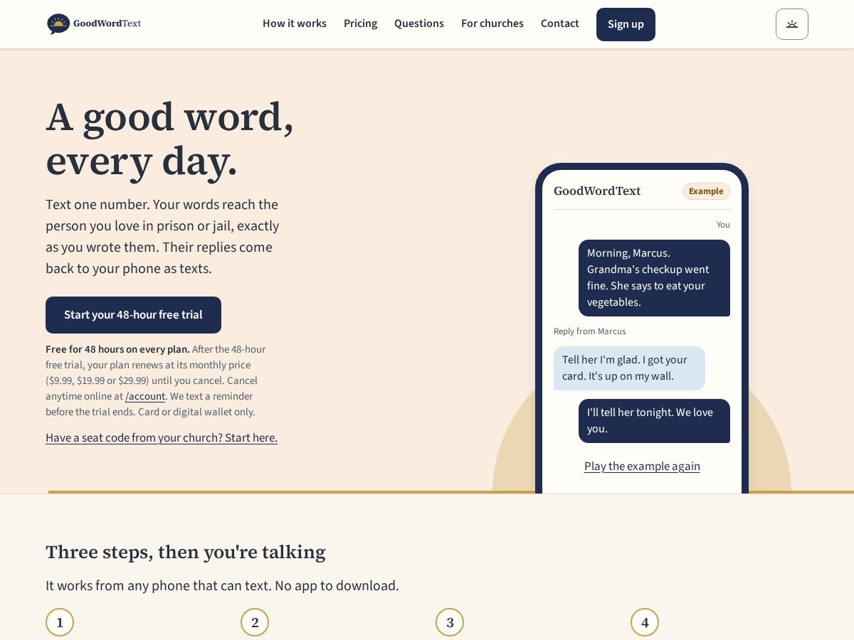 Landing-page snapshot of goodwordtext.org