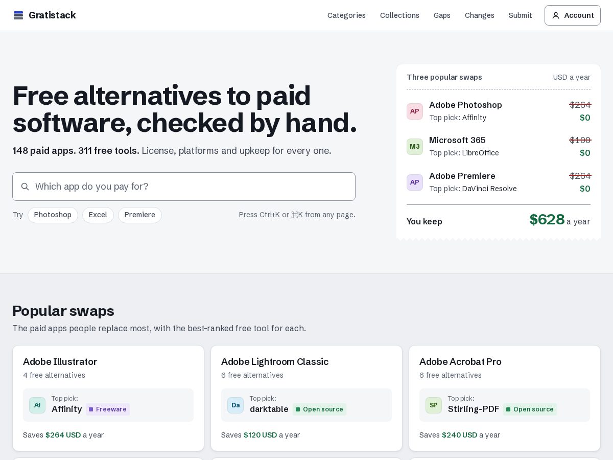 Landing-page snapshot of gratistack.com